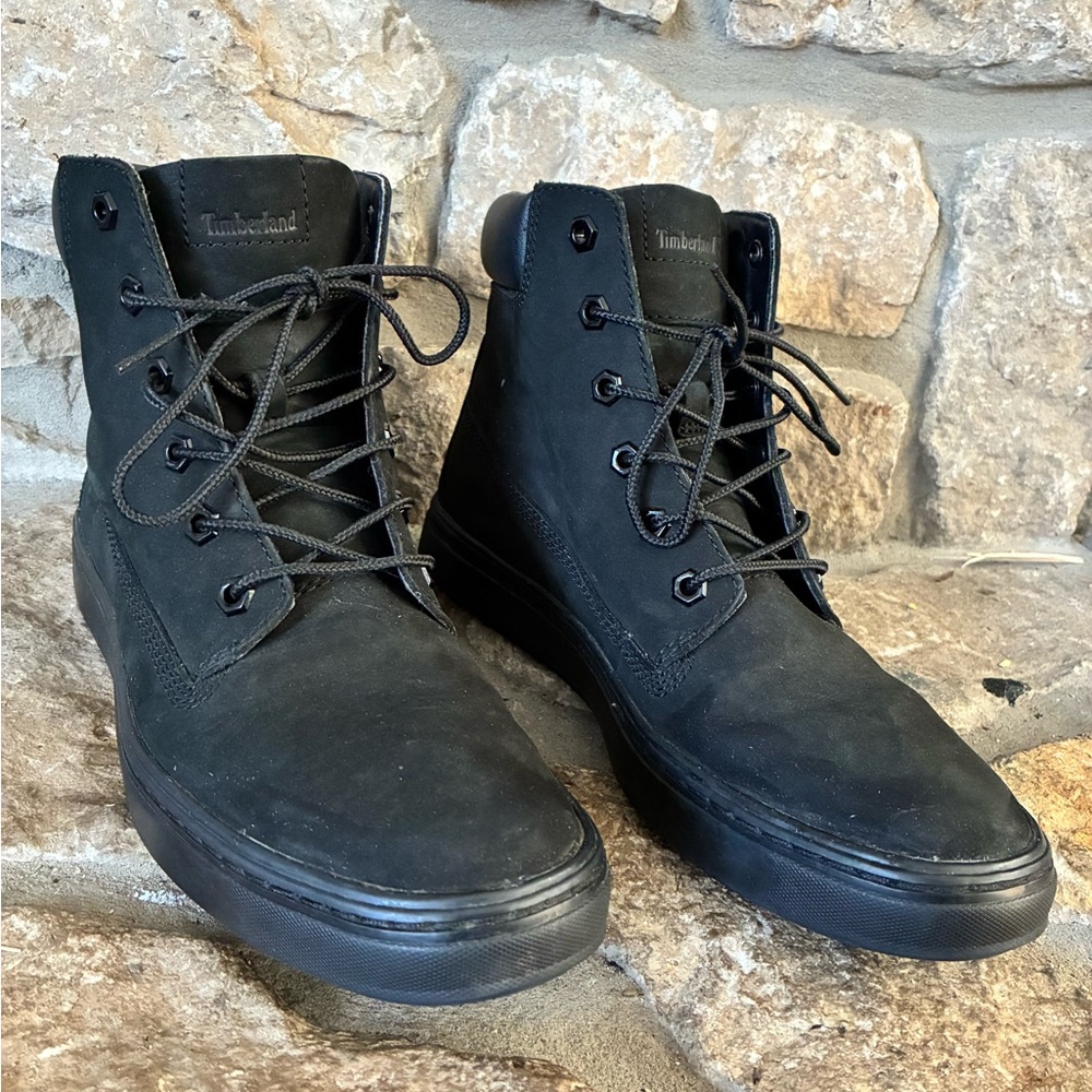 Timberland Black Nubuck Lace-Up Ankle Combat Boots
